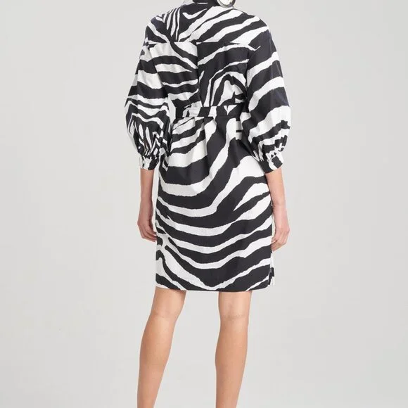 Natori Balloon Sleeve Belted Shirtdress - Animal - Black Multi/Black/White‎ - M